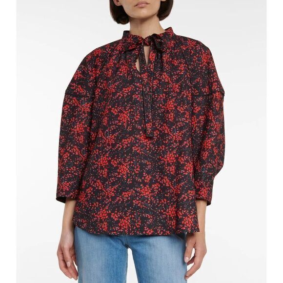 NEW See By Chloe‎ Floral tie-neck crepe blouse, size France 42/ US size10 - Picture 1 of 16